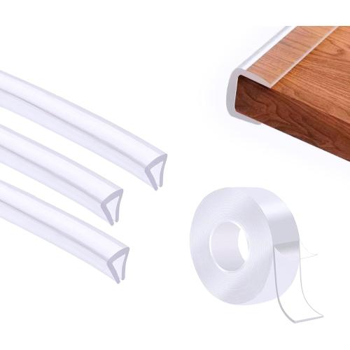 16.4 Ft Cabinet Edge Protectors with Nano Tape, Clear Cuttable Cabinet Door Protector Slip-On Rubber Kitchen Drawer Guard to Prevent Wear, Chipping, Suitable for Thickness Less Than 3/4 Inch