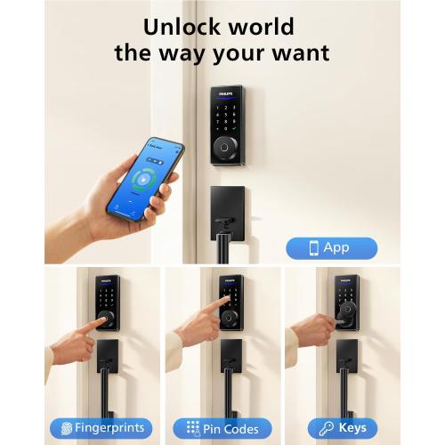 Philips Wi-Fi Front Lock Set, Smart Keypad Deadbolt Lock with 2 Handles