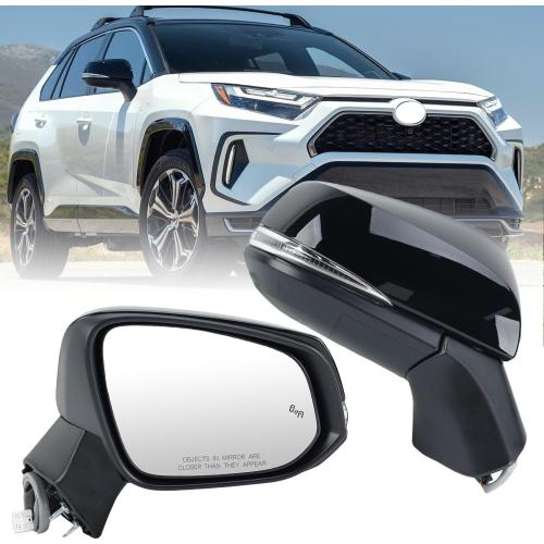 Right Passenger Side Mirror Compatible with Toyota RAV4 2019 2020 2021 2022 2023 2024 Power Heated Turn Signal Blind Spot Door Rear View Mirrors 8 Pins Black