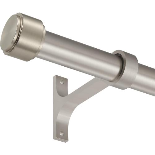 Brushed Nickel Curtain Rods for Windows 28 to 48, 1-Inch Curtain Rods with Aluminum Brackets and End Cap Finials, Adjustable Drapery Rods for Sliding Glass Door/Bedroom/Kitchen/Living Room Etc.