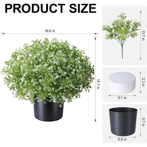 2 Pack Fake Potted Plants Artificial Plants for Outdoors Decor, Green White