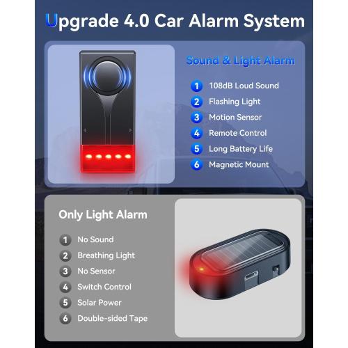 Car Alarm System with Motion Sensor, 108dB Anti-Theft Alarm Wireless Remote