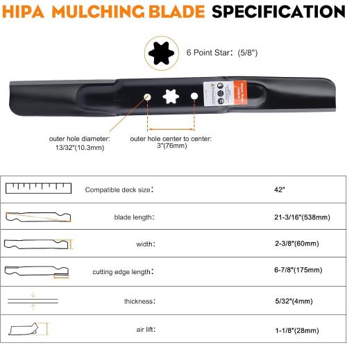 Hipa 942-04308 Mower Blades for Cub Cadet Troy Bilt 42 Inch Mower Parts