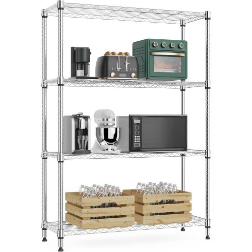M MZG 1000 lbs 4Tier Shelf Metal Storage Shelves Wire Rack Closet Organizers with Wheel for Garage Kitchen Bathroom Laundry Chrome 13.7 D x 29.5 W x 47.2 H