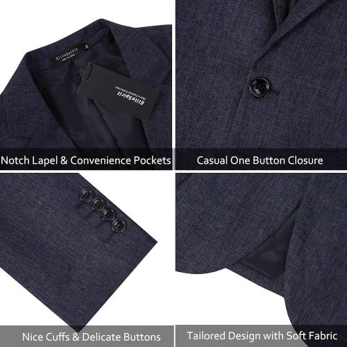 Men's Sport Coats & Blazers Linen Suit Jacket Casual Blazer for Men One Button Navy Blue M