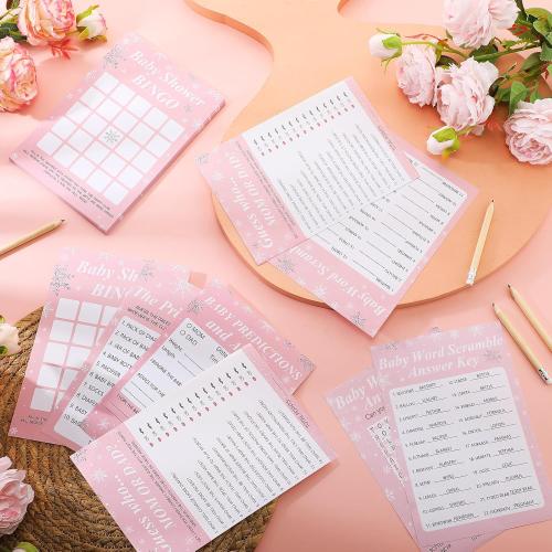 Harloon 302 Pcs Winter Snowflake Baby Shower Games, 6 Games, Pink