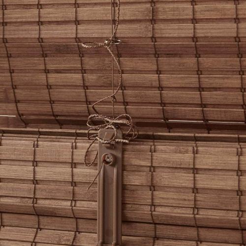Lyndon Teak 33 in. W x 64 in. L Bamboo Light Filtering Roman Shade