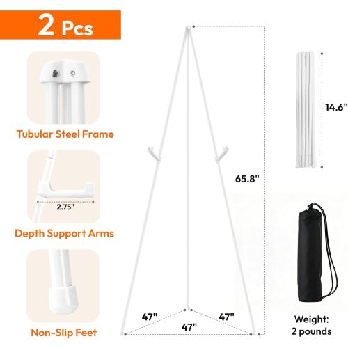 JEAWIWI 2 Pcs Lightweight Easel Stand, 66 Inch, White, with Carry Bags