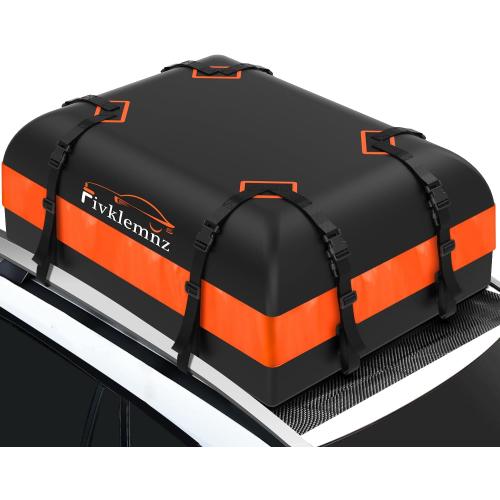 FIVKLEMNZ Car Rooftop Cargo Carrier Roof Bag Waterproof for All Top of Vehicle with/Without Rack Includes Topper Anti-Slip Mat   Reinforced Straps   6 Door Hooks   Luggage Lock