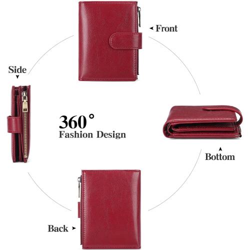 GAEKEAO Womens Wallet Small Vegan Leather RFID Blocking Bifold Zipper Pocket Wallet Card Case Purse with ID Window
