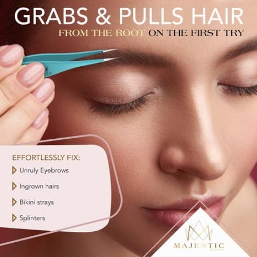 Majestic Bombay Fine Point Tweezers for Ingrown Hair Removal Needle Nose Tweezers with Black Band