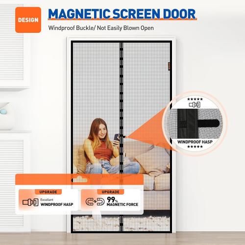 MAGZO Magnetic Screen Door Fits Door Size 35x80, Hands-Free Mesh Gray
