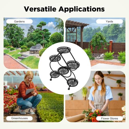 4 Tier Plant Stand, 6 Trays Heart Flower Pot Stand Metal Heart Shaped Plant Shelf with 4 Universal Wheels Indoor Tall Planter Display Shelf for Indoor Outdoor Patio Garden Living Room