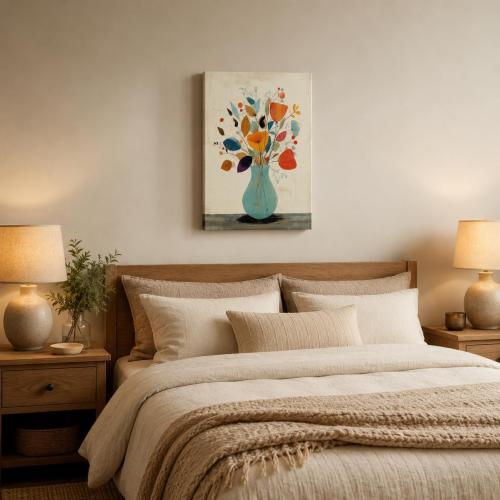 Abstract Floral Canvas Wall Art Framed Colorful Vase Home Decor 12x16 Inch