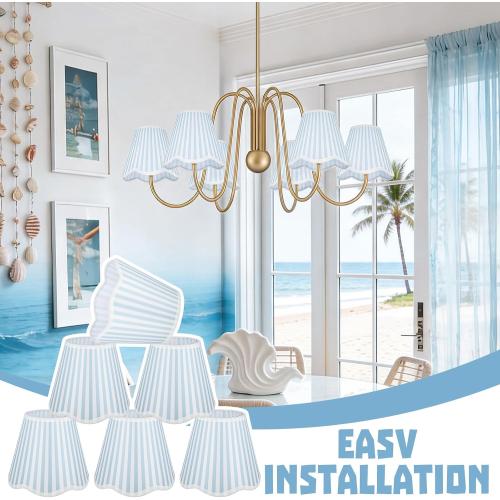 Gerrii 2 Pcs Scalloped Lamp Shades Chandelier, Blue, Blue Striped ONLY 2 PCS‼️