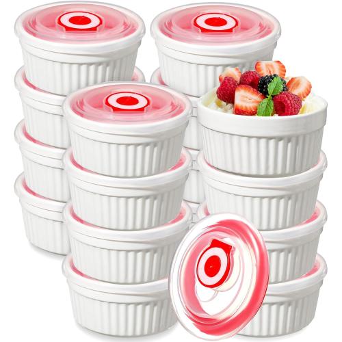 12 Pack White Ramekins 6 oz with Lids, Oven Safe Porcelain