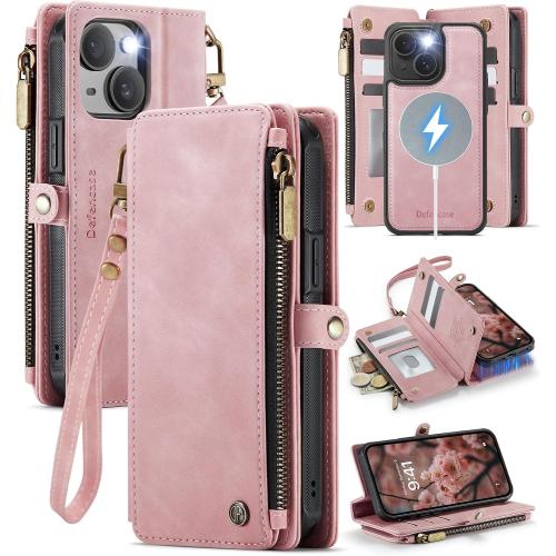 Defencase for iPhone 15 Phone Case Wallet Compatible with Magsafe, Rosepink