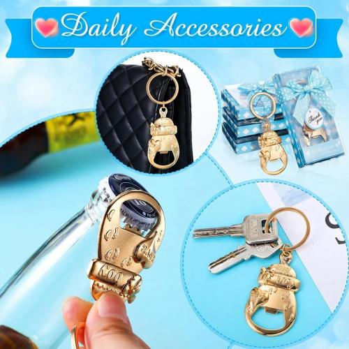 Sieral 24 Pcs Baby Shower Bottle Opener Party Favor for Guest Gold Keychain Gifts Decorations Souvenirs for Girls Boys Baby Birthday Gender Wedding Reveal Bridal Party Decor (Boy)