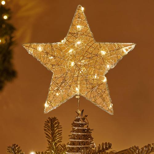 Joiedomi 8 inch Christmas Glitter Star Tree Toppers, Battery Powered Metal Silver Star Lighted with LED Warm White Lights for Xmas Decorations, Holiday Party Indoor Decor