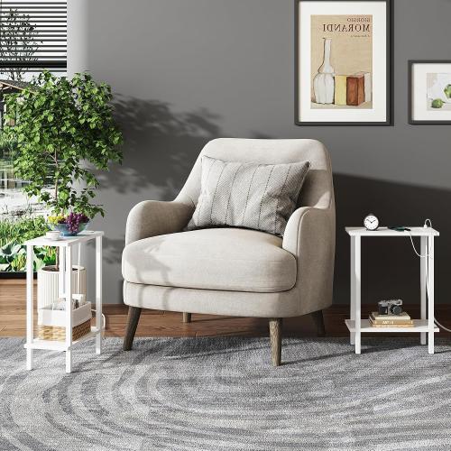 TUTOTAK Narrow Side Table, 2-Tier Small End Table with Charging Station