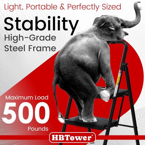 Step Ladder, Folding Step Stool with Wide Anti-Slip Pedal, Sturdy Steel Ladder, Convenient Handrail, Lightweight, Portable Steel Step Stool