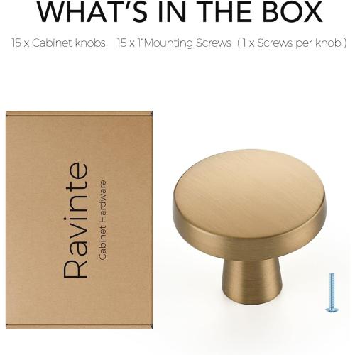 Ravinte Champagne Bronze Cabinet Knobs Solid Pulls Single Hole 15 Pack