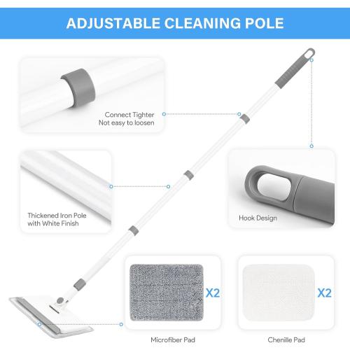 Baseboard Cleaner Tool with Handle, DELUX Baseboard Cleaner with Extendable Long Handle, 4 Reusable Cleaning Pads Wall Cleaner for Baseboards Cleaning, Ceiling, Wall, Floor, Shower Bathroom Kitchen