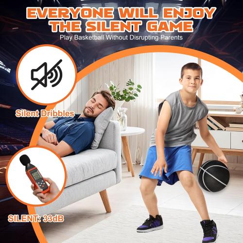 Silent Basketball Size 7 (29.5) – Grooved Airless Foam Indoor Basketball for Quiet Dribbling and Indoor Training, Pro PU Material – Achieve Real Feel Higher Bounce Quieter