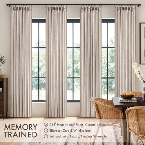 MIULEE 4 Panels Set Pinch Pleated Linen Curtains 96 Inches Long Cream White