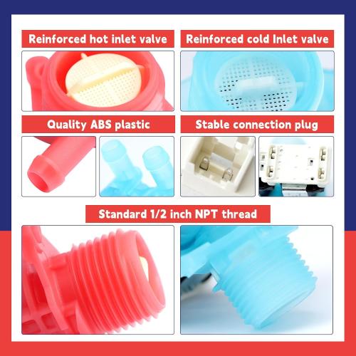W11688994 & W11688995 Washer Cold and Hot Water Inlet Valve Set 1/2 in Threaded NPT Replacement for Whirlp Washing Machine Parts Replace W11486360 W11486361