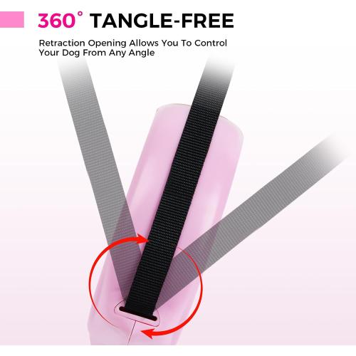 Pink Retractable Dog Leash,Strong Nylon Tape-One-Handed One Button Lock for Puppy, Cat, Pet Walking and Training,16ft Dog Walking Leash with 360°Tangle-Free Design,Anti-Slip Handle (Pink -Small)
