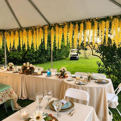 Artificial Wisteria Hanging Flowers Fake Wisteria Flower Garland Silk Vines Rattan Decor for Home Wedding Arch Wall Garden Greenery Bedroom Outdoor Office Party Decoration (12, Yellow)
