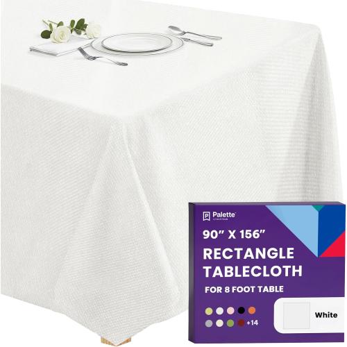Gee Di Moda Rectangle Tablecloth - 90 x 156 Inch White Table Cloth for 8 Foot Tables with Floor-Length Drop - Heavy Duty Washable Fabric for Holiday Party, Dinner, Weddings & Baby Shower