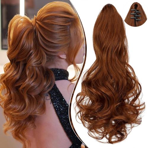 Ponytail Extension Claw 18 Curly Wavy Clip in Hairpiece Ponytail Hair Extensions Long Pony Tail Synthetic for Women Light Auburn