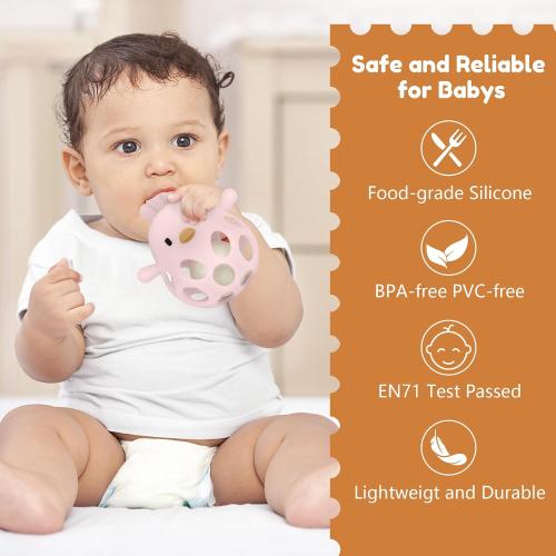 MCGMITT Teethers for Babies 3-6 Months, Easy Grasp Silicone Baby Rattles 0-6 Months, BPA-Free Non Toxic Montessori Infant Toys for Teething Relief, Soft Interactive Infant Car Seat Toys Bath Toys