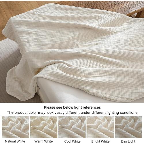 PHF 100% Cotton Muslin Blanket for Adults, Throw XL 50x70, Oat Milk