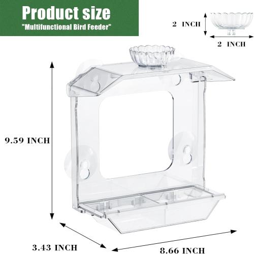 Clear Window Bird Feeder with Strong Suction Cups – Clear Bird Feeding Station with Dual Seed Tray & Water Bowl – Easy to Install and Clean for Outdoor Viewing