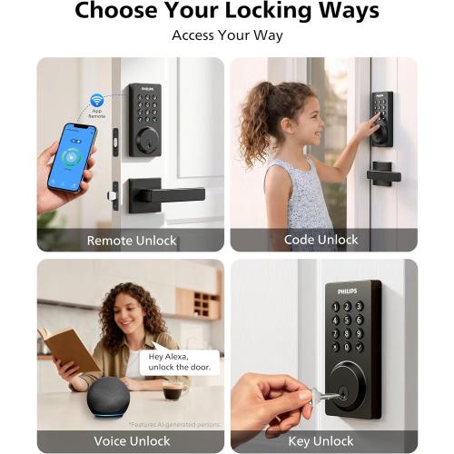 Philips WiFi Keypad Door Lock with Handle, App Control Smart Deadbolt Lock