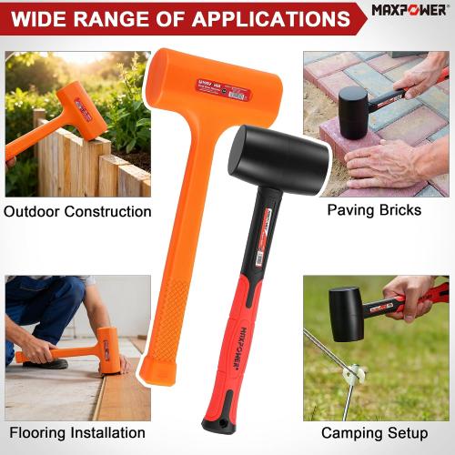 MAXPOWER 2PCS Rubber Mallet Set, 5LB Dead Blow Hammer & 16oz Rubber Mallet