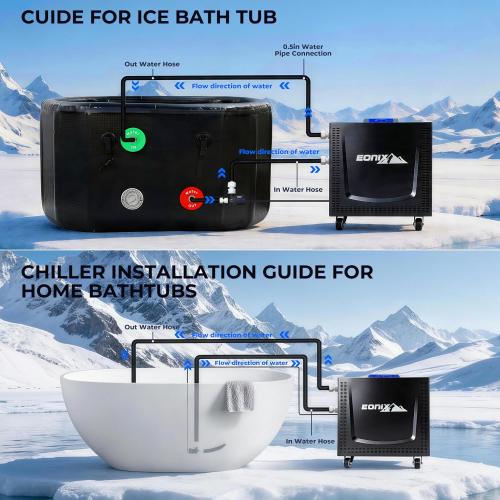 EONIX Upgrade 1/3 HP Cold Plunge Chiller,Ice Bath Water Chiller for Cold Plunge Tubs,42°F Cold Plunge Cooling System,Built-in Filter & Pump, Insulated Hoses,Ideal for Ice Bath Recovery,110V