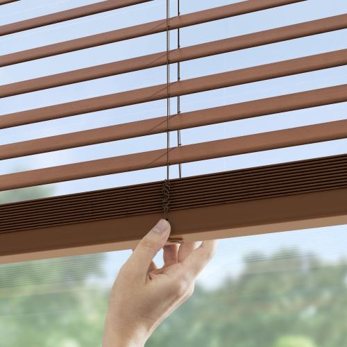 LEVOLOR Trim Go 2-in Slat Width 35-in x 64-in Cordless Walnut Faux Wood Room Darkening Horizontal Blinds