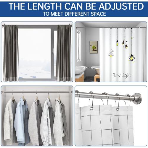 BRIOFOX Industrial Shower Curtain Rod - 2-in-1 Design Tension Curtain Rod - Never Rust Non-Slip 43 to 72 Inch 304 Stainless Steel, Brushed Nickel Window Curtain Rod