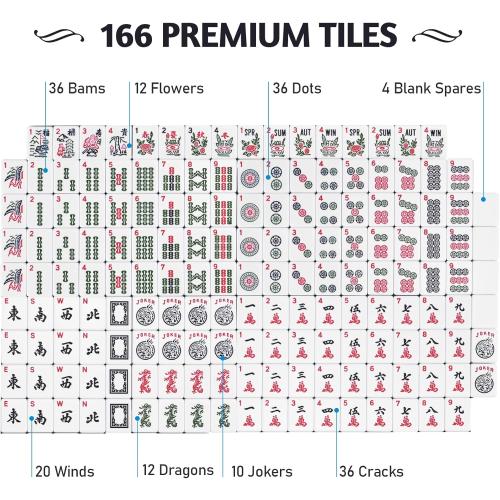 American Mahjong Set, 166 Mahjong Tiles with Racks, Pushers & Carrying Case | Premium Tiles, Complete Accessories, Portable Carrying Case, Perfect for Family Game Nights and Mahjong Lovers