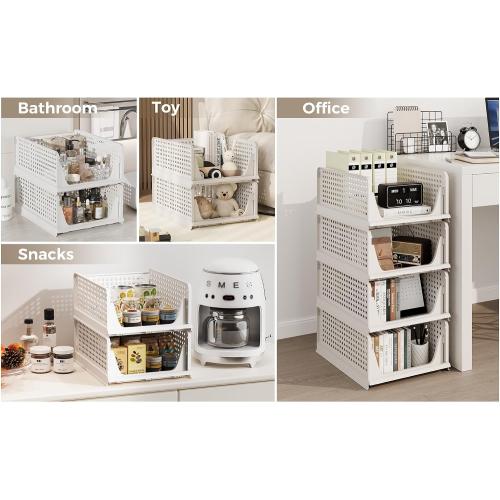 Pinkpum 6 Pack Closet Organizer Storage Bins Stackable Plastic Drawer Shelf