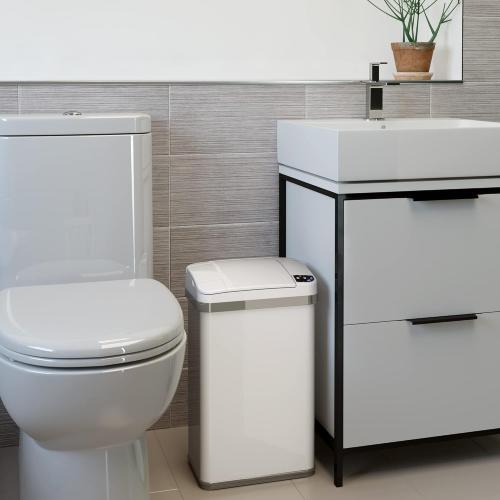 iTouchless 4 Gallon Bathroom Trash Can with AbsorbX Odor Filter and Air Freshener, Pearl Waste Bin for Restroom, Bedroom and Office, 4 Gal, White Sensor, MT04SW-7