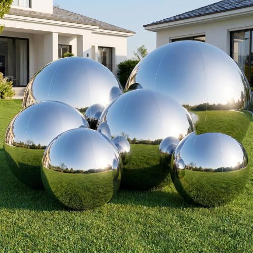 6PCS Inflatable Mirror Ball PVC Airtight Big Shiny Balls Inflatable Large Hanging&Standing Disco Ball Silver & Gold & Iridescent Giant Mirror Ball for Party & Wedding & Event Decoration