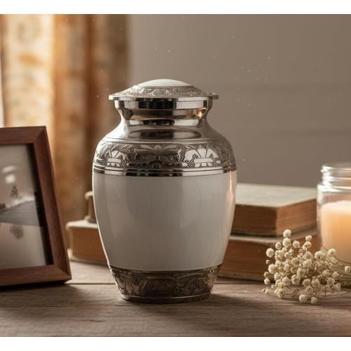 eSplanade Cremation Urn Memorial Container Jar Pot | Metal Burial Urns | Keepsake for Ashes | Brass - White - 6 Inches (Medium)