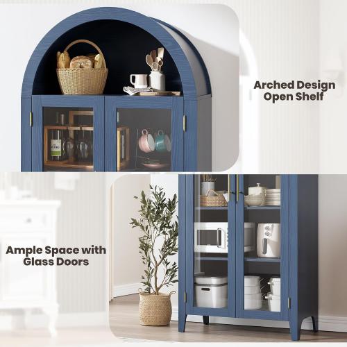 The glass panes are missing ‼️GarveeHome Arched Kitchen Pantry Cabinet - Farmhouse 5 Tier Display Shelf with Adjustable Shelf and 2 Large Glass Doors, Versatile Storage Cupboard for Kitchen, Dining Room, Living Room, Night Blue