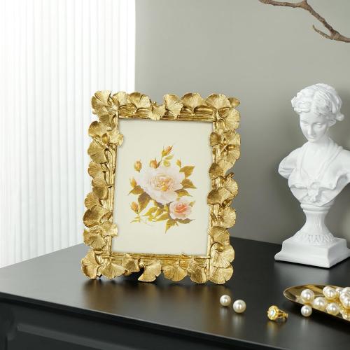 Cuspin 5x7 Picture Frame Gold Vintage Ornate Ginkgo Leaf Resin Photo Frame