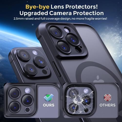 iPhone 16 Pro Max Case, [Full Camera Protection] [Compatible with Magsafe] Military-Grade Shockproof, Anti-Fingerprint Translucent Matte Phone Case,Black
